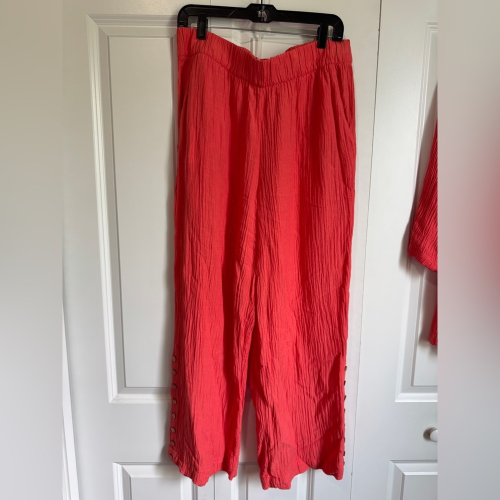 Soft Surroundings Oceo 2 Piece Matching Set Tunic Pants Size L Deep Sea Coral - Picture 5 of 10